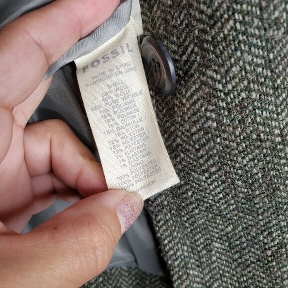 RETRO Fossil Dark Green Tweed Button Up Blazer Size 4 - Picture 9 of 9